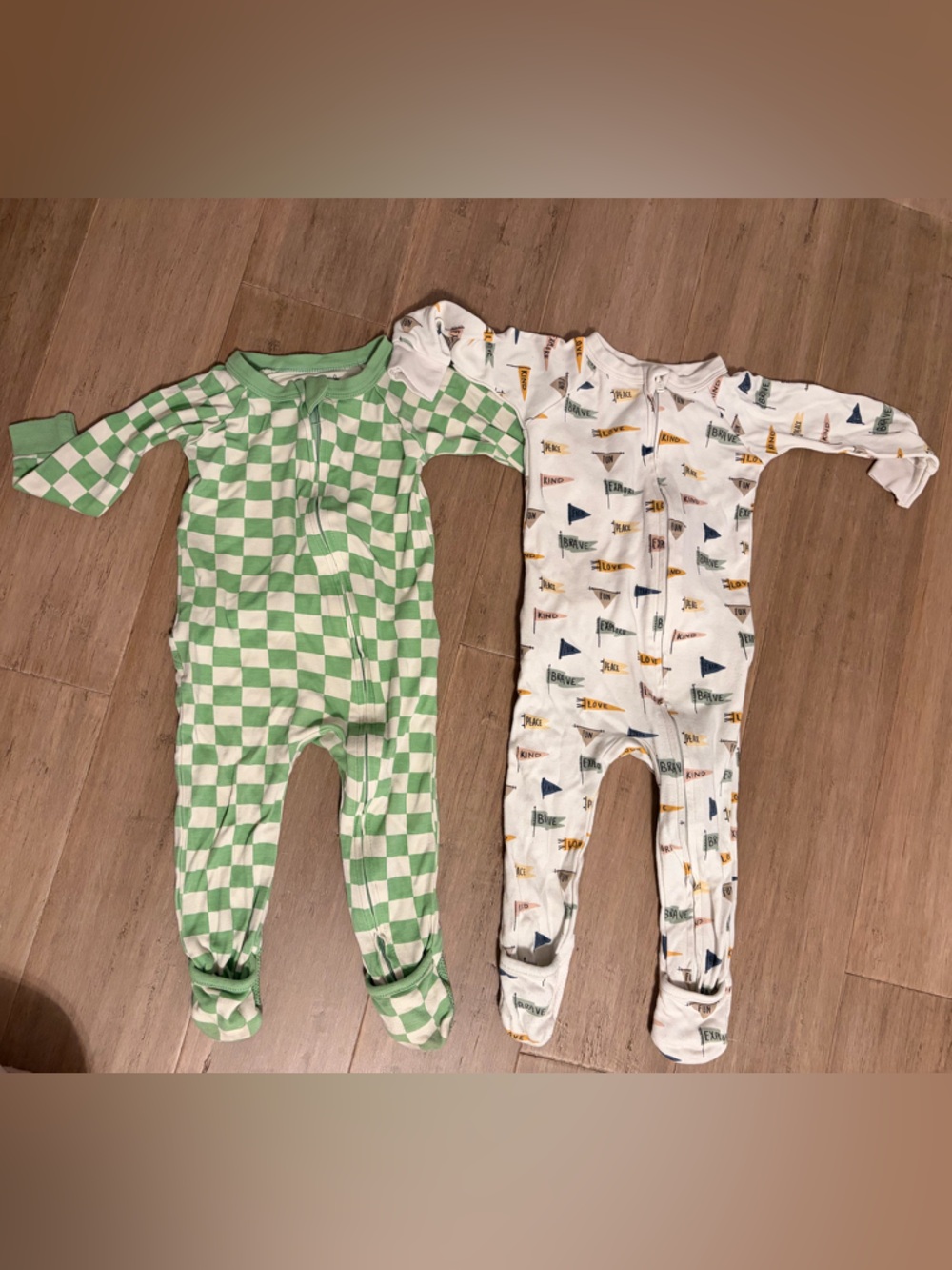Green Checker and White Sails Baby Footie Pajamas - Set of 2